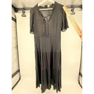 Sweet Wanderer Black Gauze Tiered Midi Dress Short Sleeve Boho XL